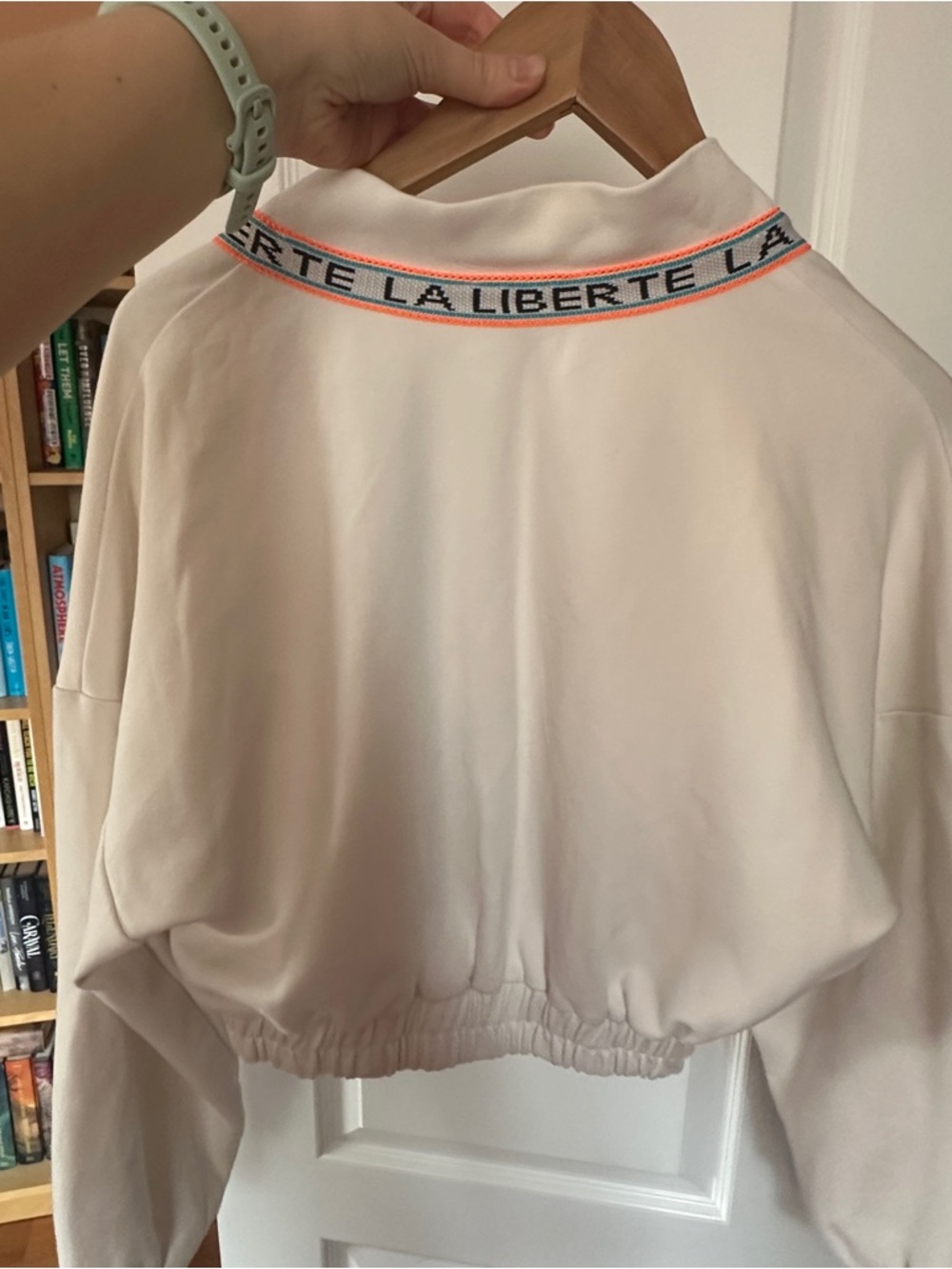 Nocturne Cream Cropped Cardigan Hoodie with Trim - Picture 5 of 5
